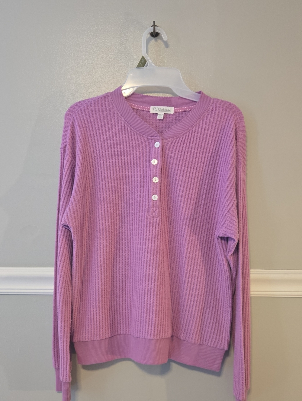 PJ Salvage Lavender Waffle Henley Pullover